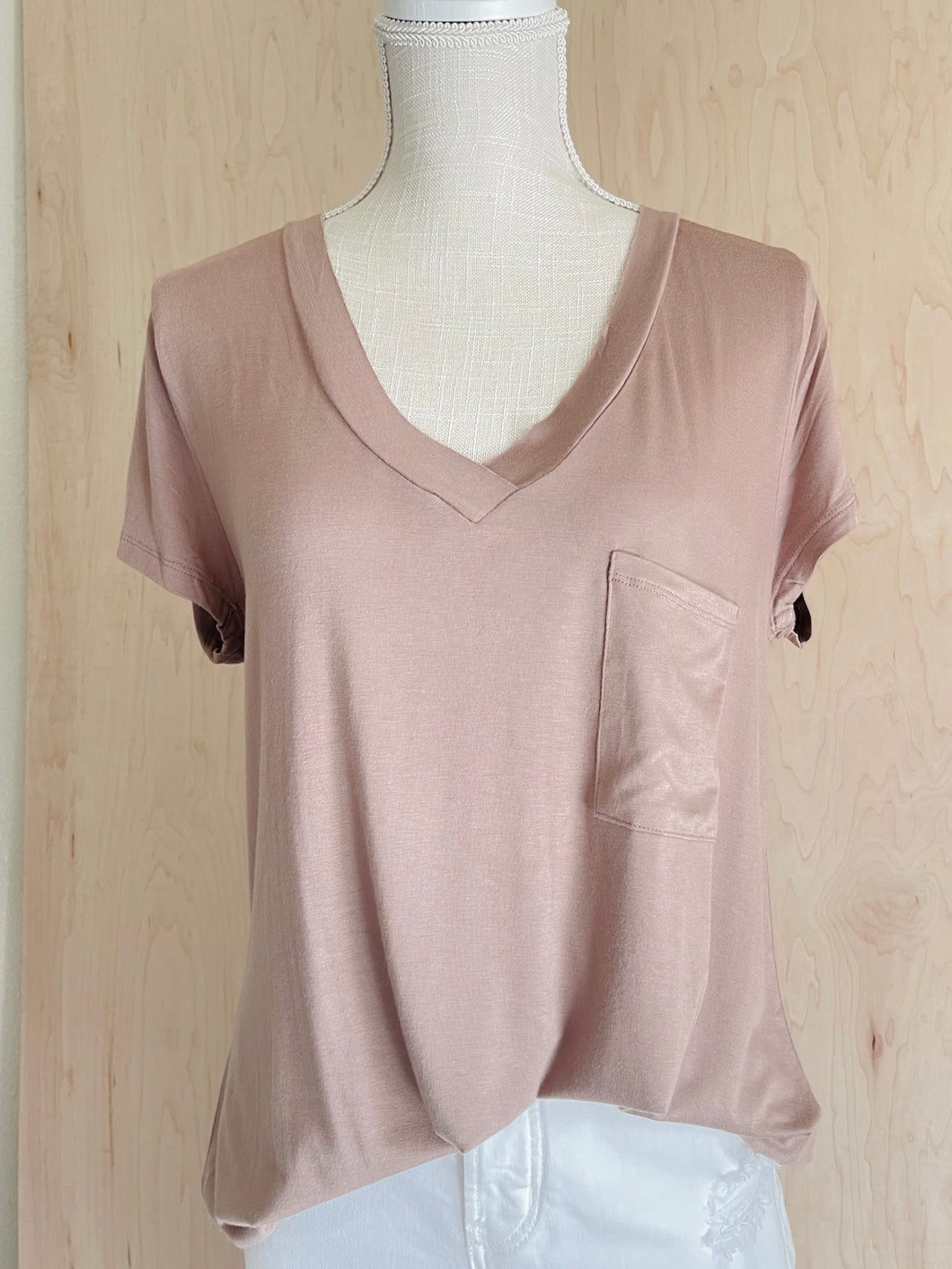 Scooped Hem V-Neck PLUS - Mushroom