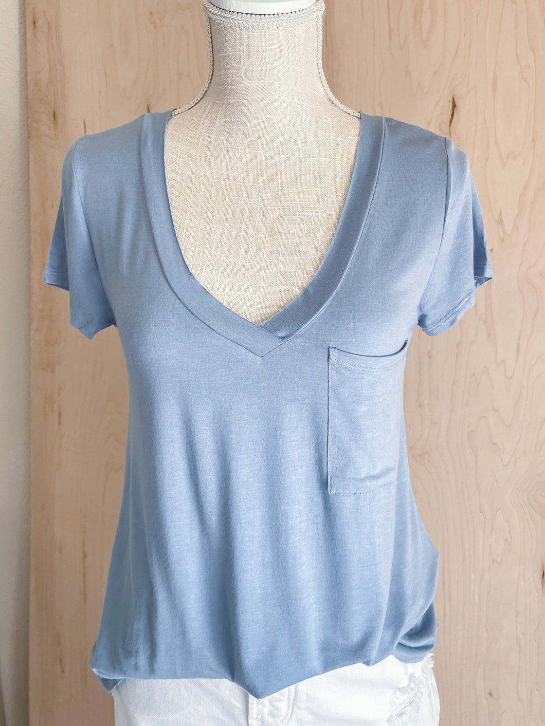 Scooped Hem V-Neck Plus - Ocean